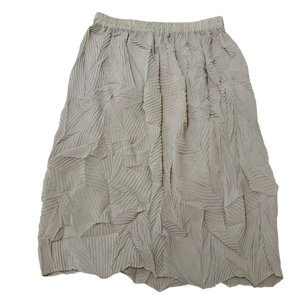 Vintage Han Feng Pleated Mini Skirt Textured Semi Sheer Cream USA Size Small